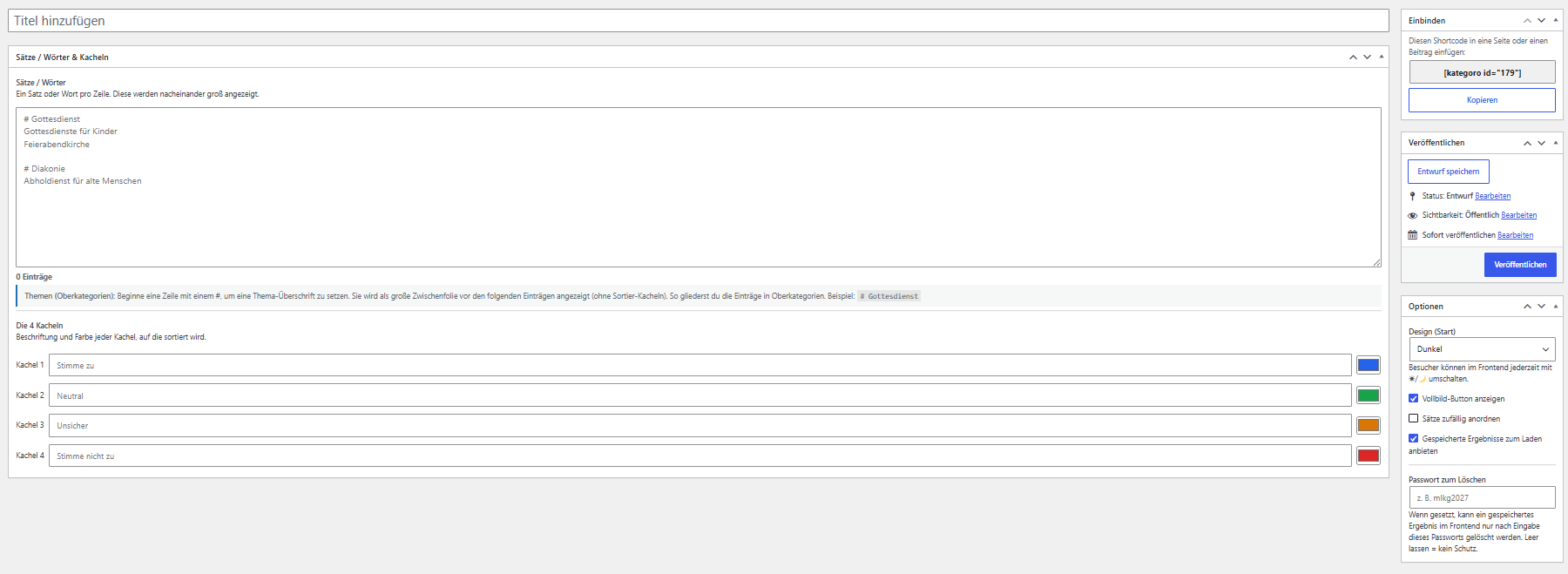 Set im Admin anlegen